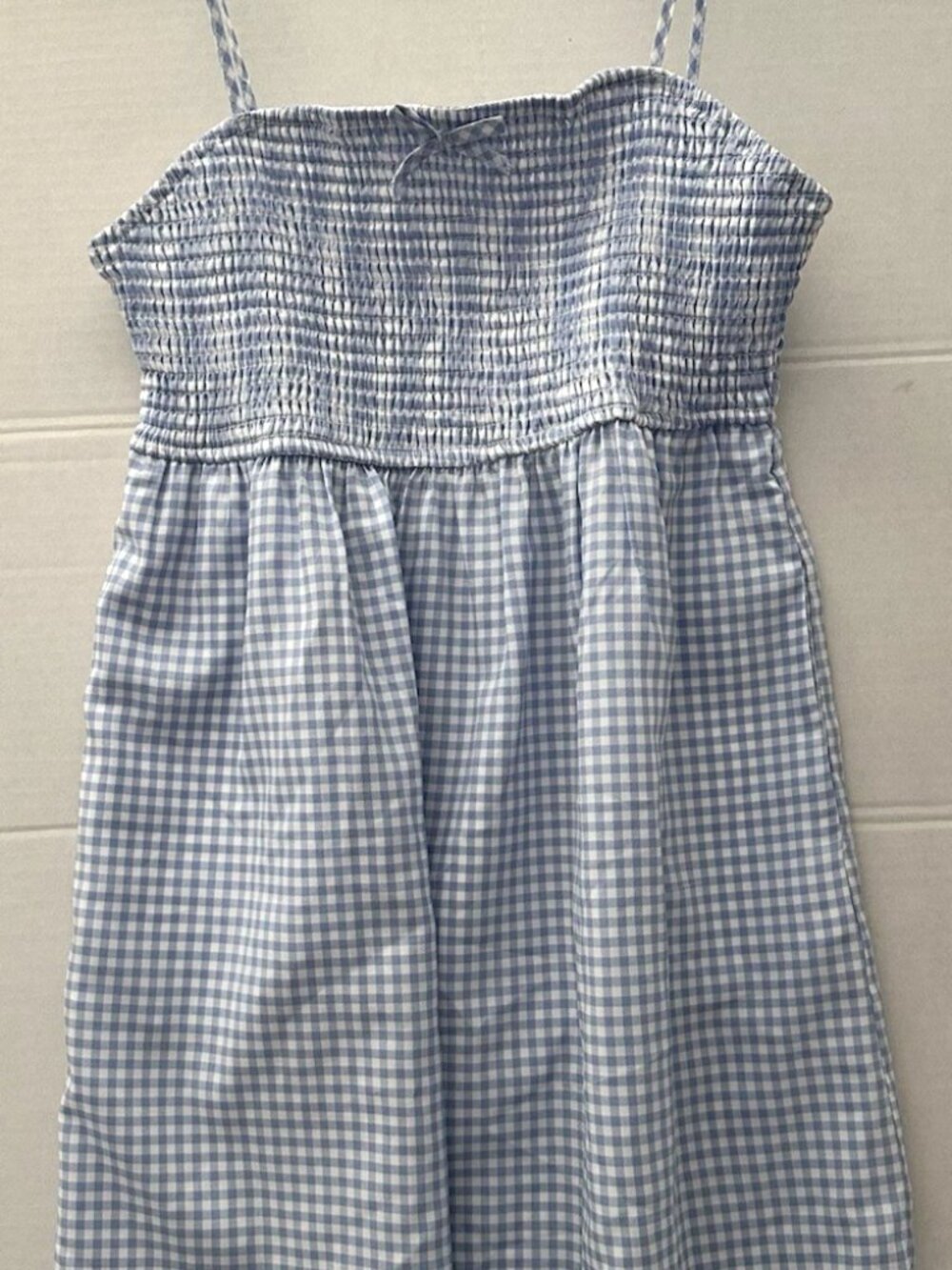 Blue & White Gingham Mini Dress-Size M-with adjustable spaghetti straps